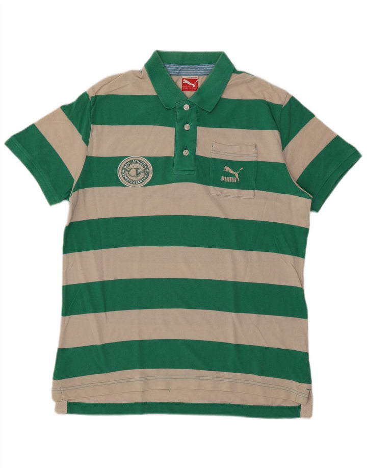 Polo da uomo Puma in cotone a righe verde medio