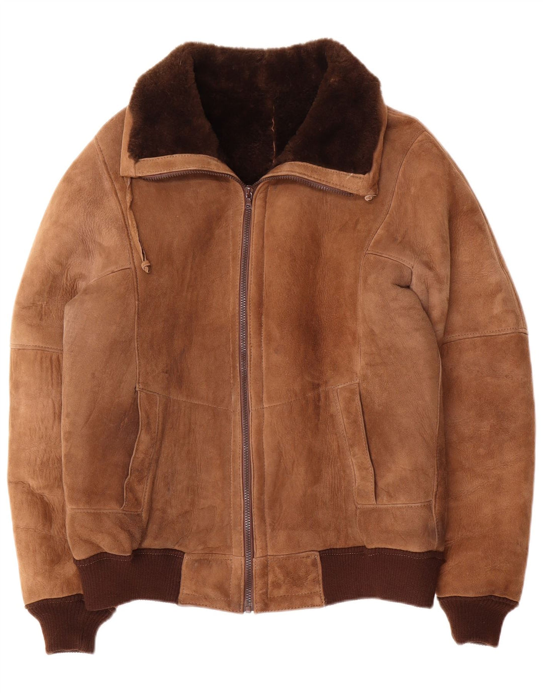 Giubbotto shearling vintage da uomo IT 52 XL color block marrone
