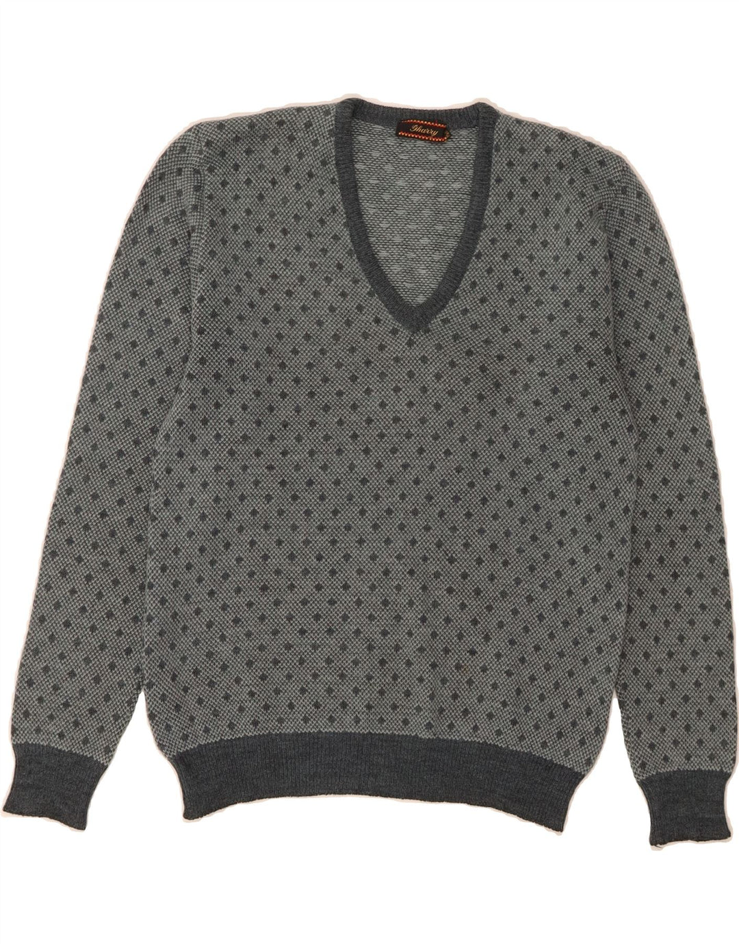 VINTAGE Mens V-Neck Jumper Sweater IT 50 Medium Grey Argyle/Diamond Vintage Vintage and Second-Hand Vintage from Messina Hembry 