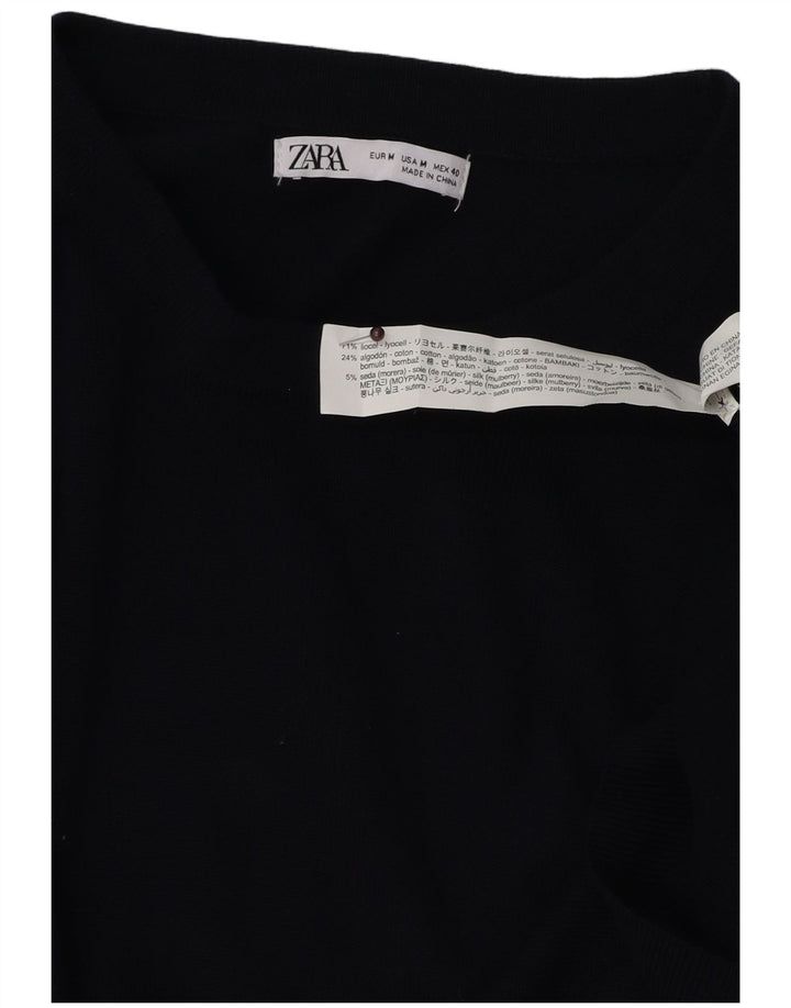 ZARA Mens Crew Neck Jumper Sweater Medium Navy Blue Lyocell
