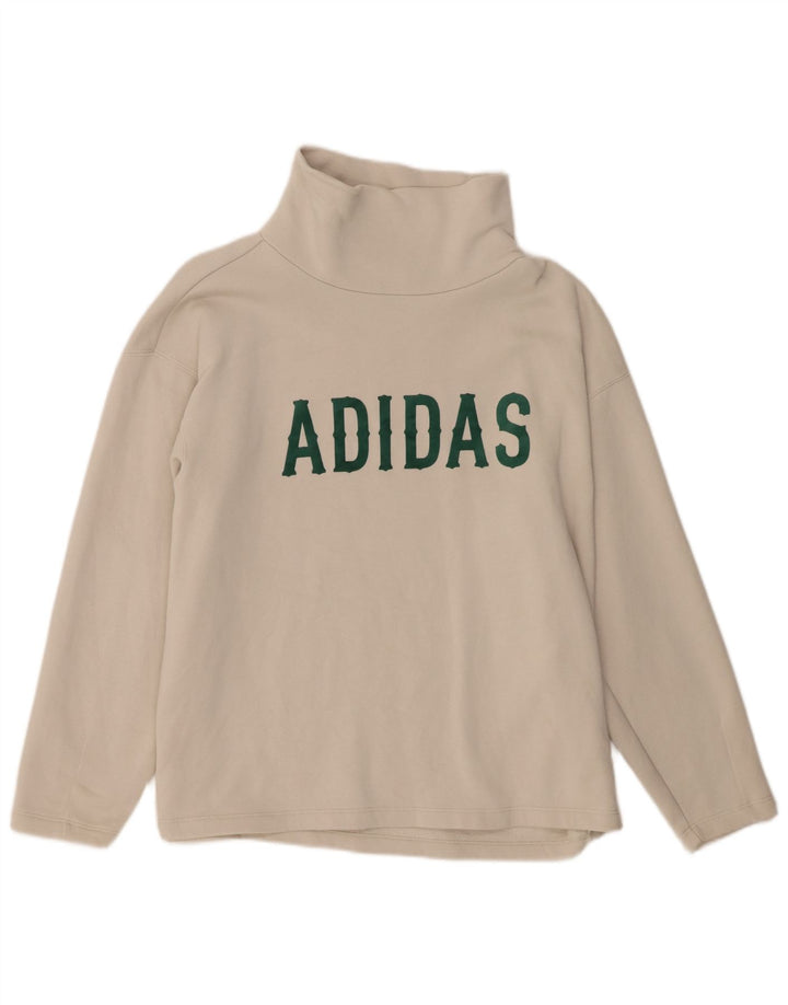 Felpa oversize con grafica Adidas da donna, maglione UK 10, piccola, bianco sporco