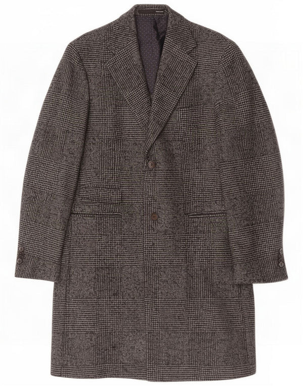 Paoloni Mens Overcoat IT 52 XL Grey Houndstooth Virgin Wool