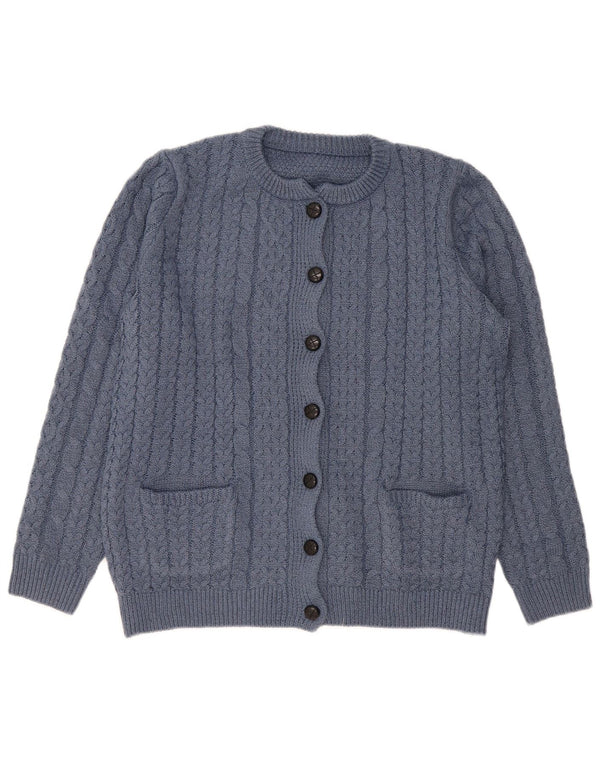 Maglione cardigan vestibilità ampia da donna vintage UK 14 Poliestere blu medio