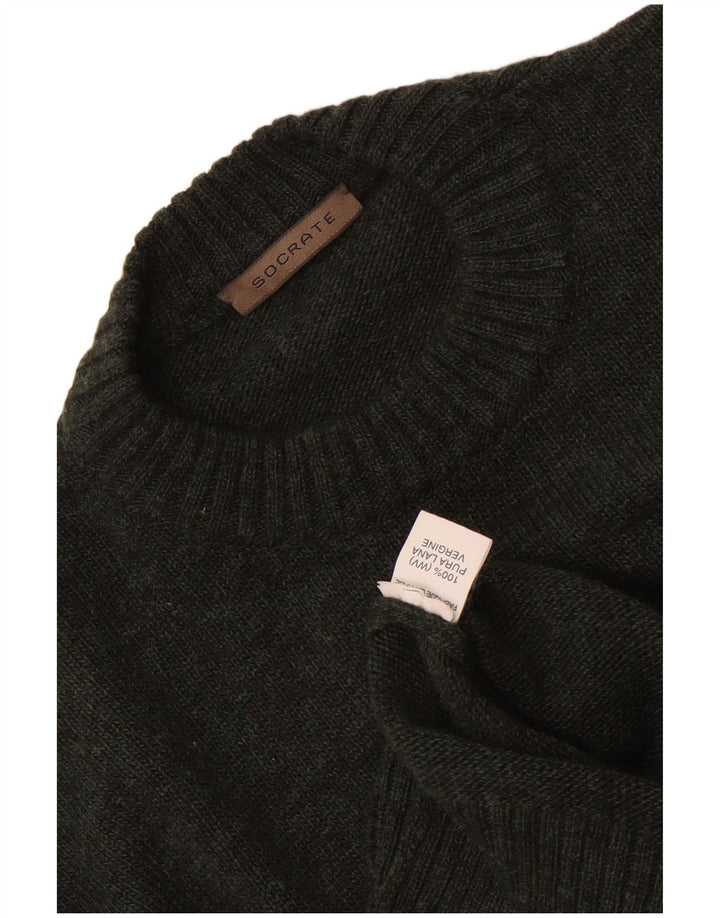 Maglione maglione girocollo da uomo vintage in lana kaki media