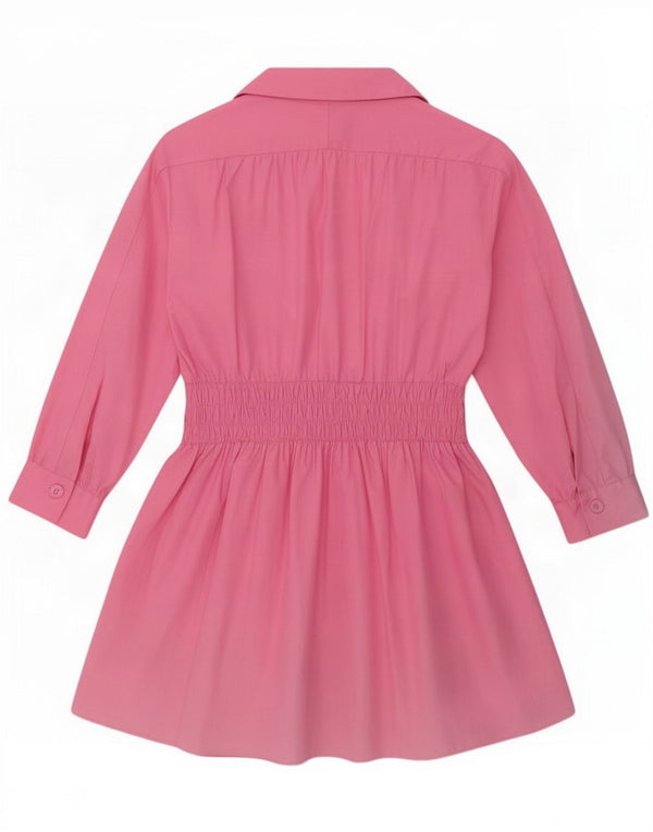 Zara Womens 3/4 Sleeve A-Line Dress UK 16 Large Pink Cotton