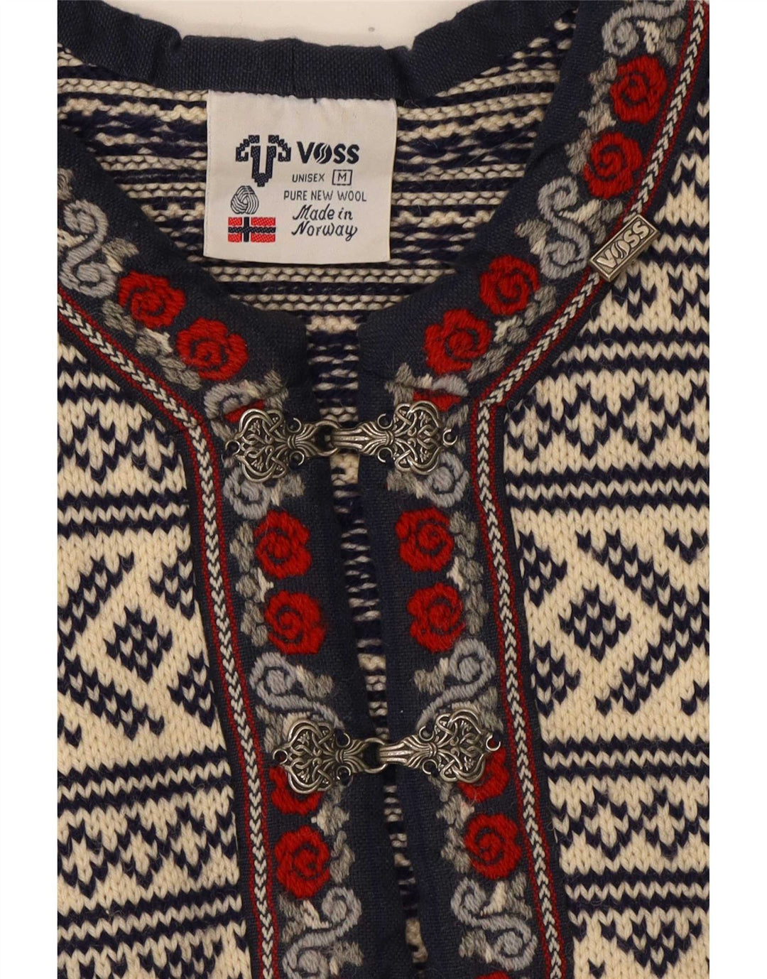 Maglione Voss da uomo unisex con scollo a V, lana Fair Isle, colore bianco sporco medio