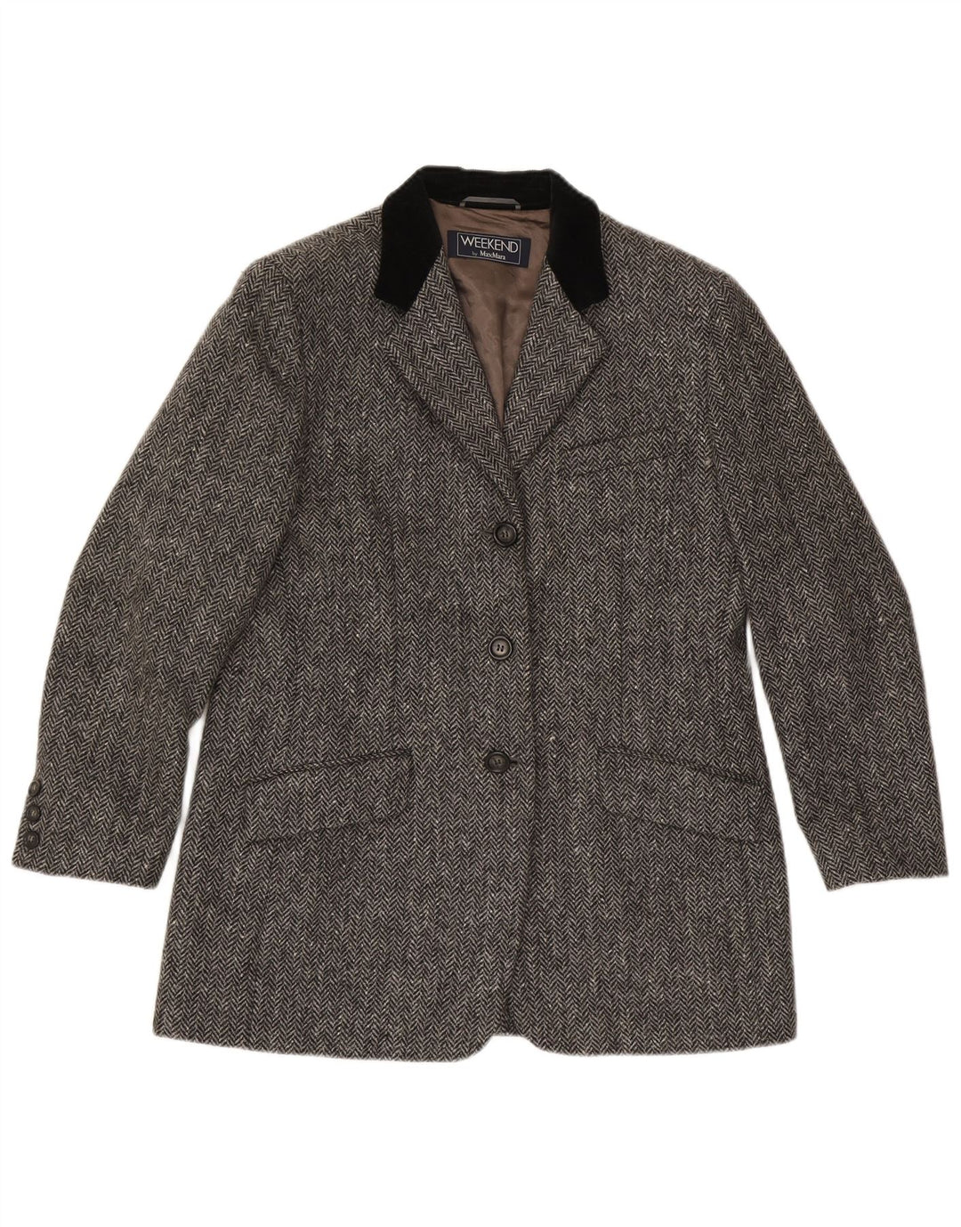 Giacca blazer a 3 bottoni Max Mara da donna Weekend UK 16 Large Grey Herringbone