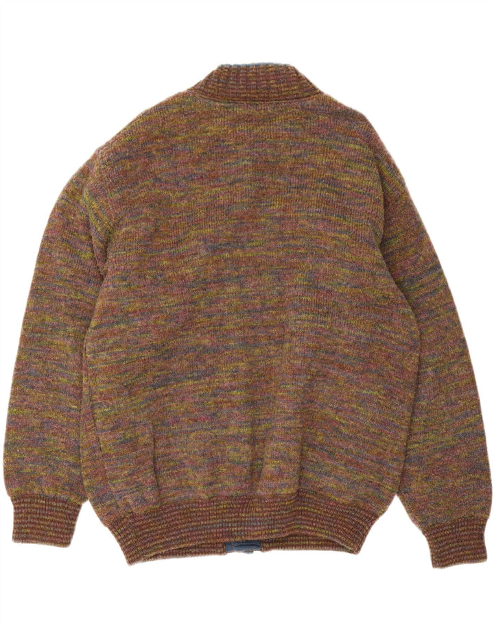 Giubbotto bomber vintage da uomo lavorato a maglia UK 42 XL in lana screziata multicolore