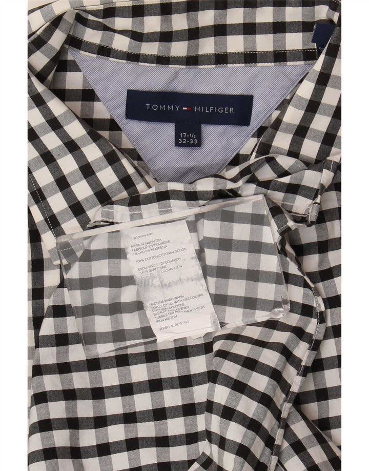 Camicia da uomo Tommy Hilfiger taglia 17 1/2 XL cotone a quadretti nero