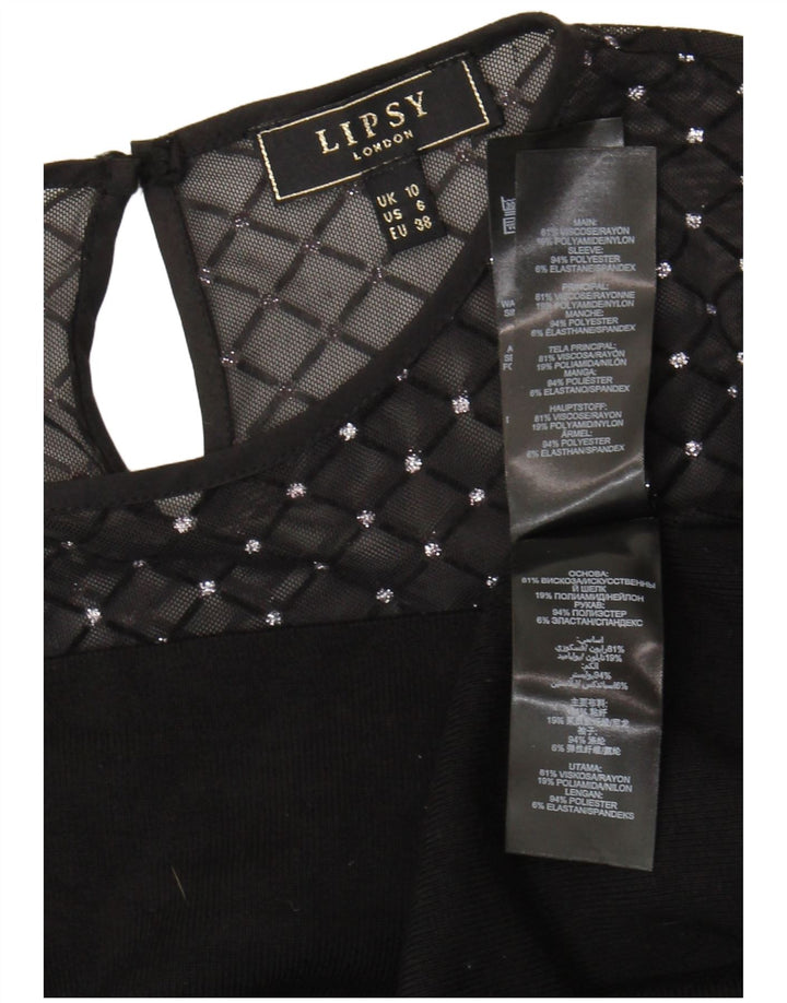 Top camicetta a maniche lunghe da donna Lipsy UK 10 piccola viscosa nera
