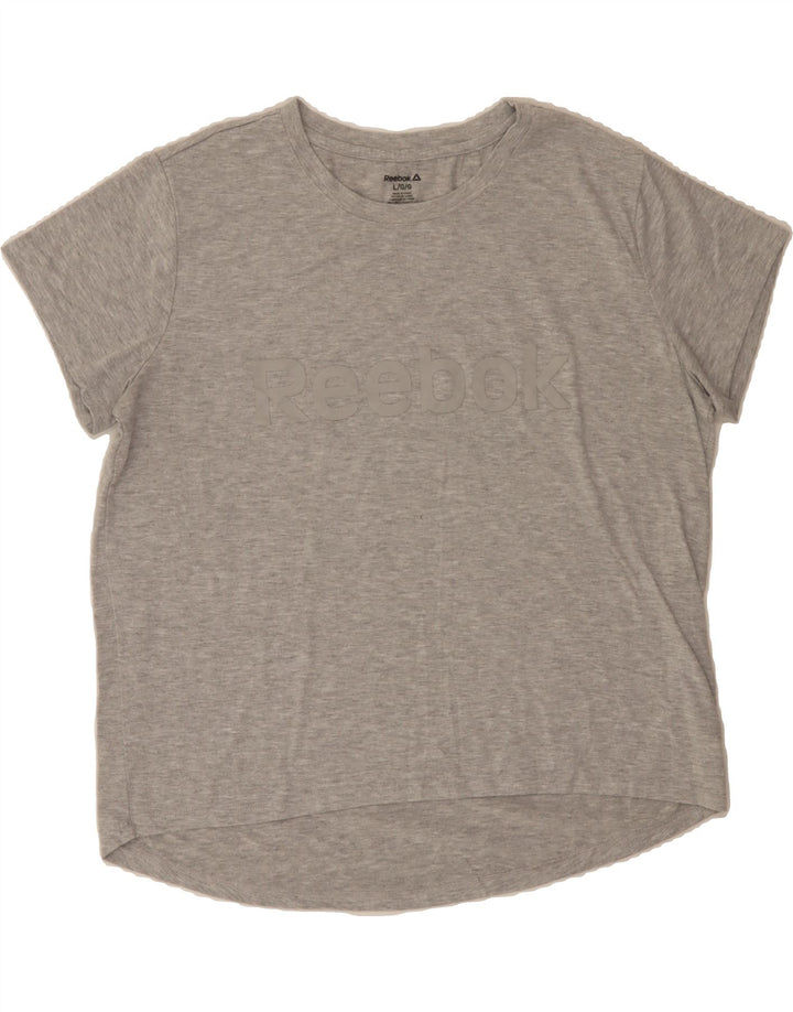 REEBOK Womens Graphic T-Shirt Top UK 16 Large Grey Flecked Polyester Vintage Reebok and Second-Hand Reebok from Messina Hembry 