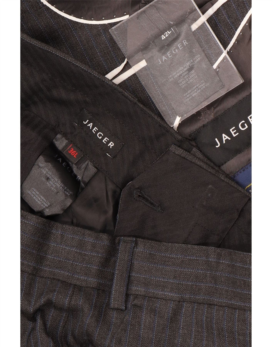 Jaeger Abito da uomo a 2 bottoni e 2 pezzi UK 42 XL W36 L34 Grigio gessato classico