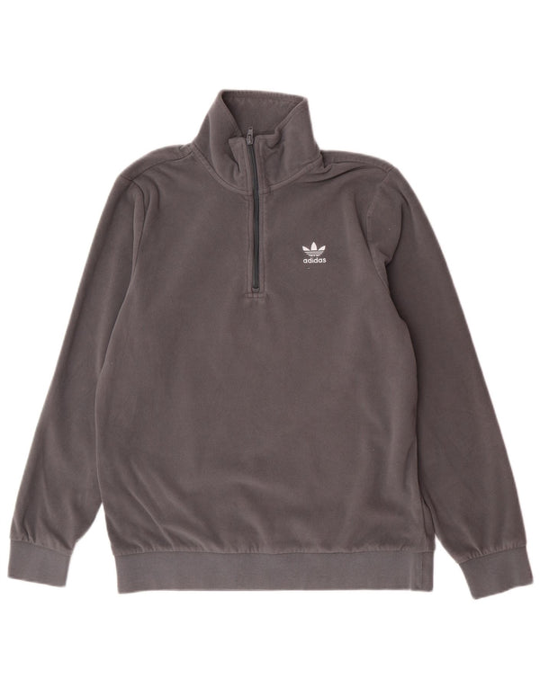 Maglione in pile da uomo Adidas con zip e collo in poliestere grigio medio