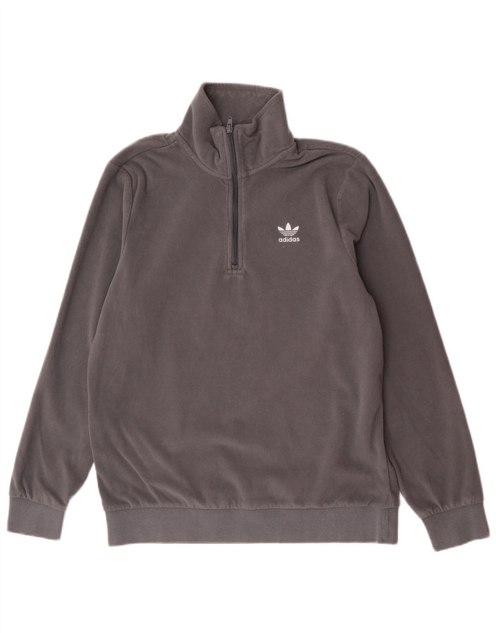 Maglione in pile da uomo Adidas con zip e collo in poliestere grigio medio