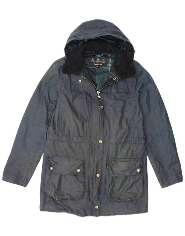 Giacca da donna Barbour in cotone cerato oversize con cappuccio UK 10 Small Blu Navy