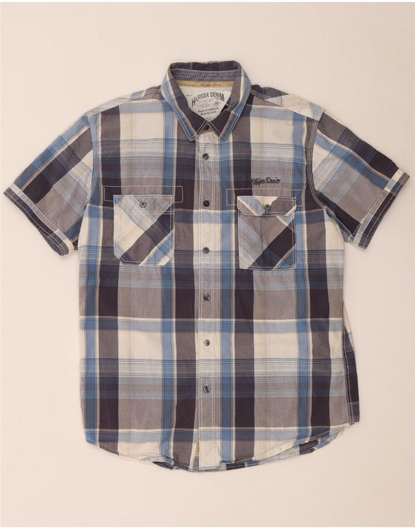 Tommy Hilfiger Uomo Camicia a maniche corte Grande cotone a quadri blu