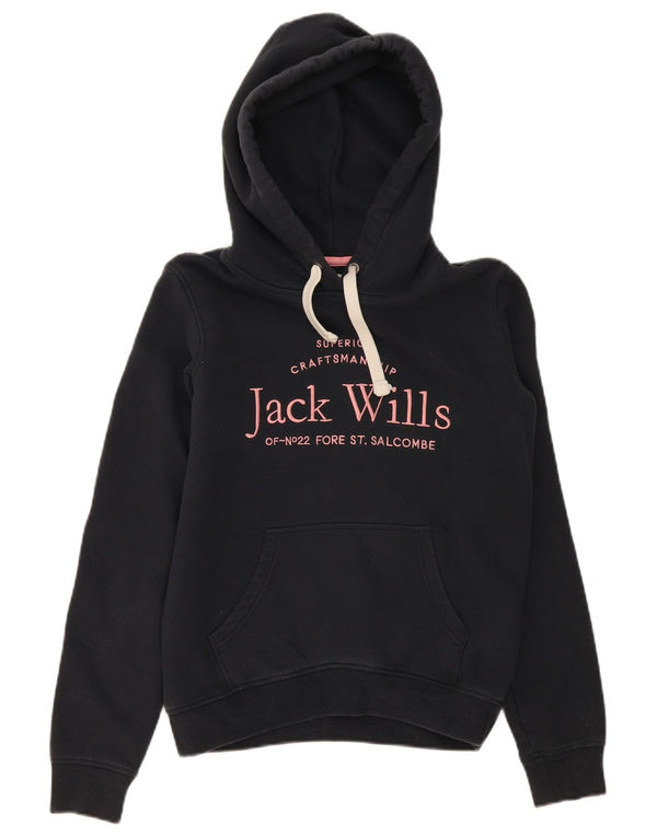 Maglione con cappuccio oversize grafico da donna Jack Wills UK 4 XS cotone nero