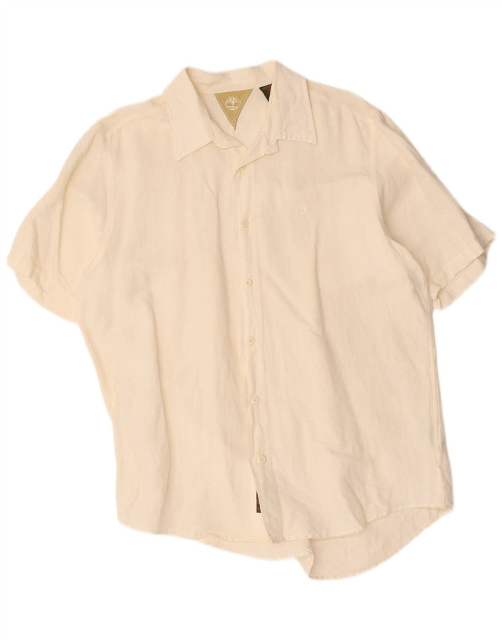 Camicia a maniche corte da uomo Timberland grande lino bianco sporco