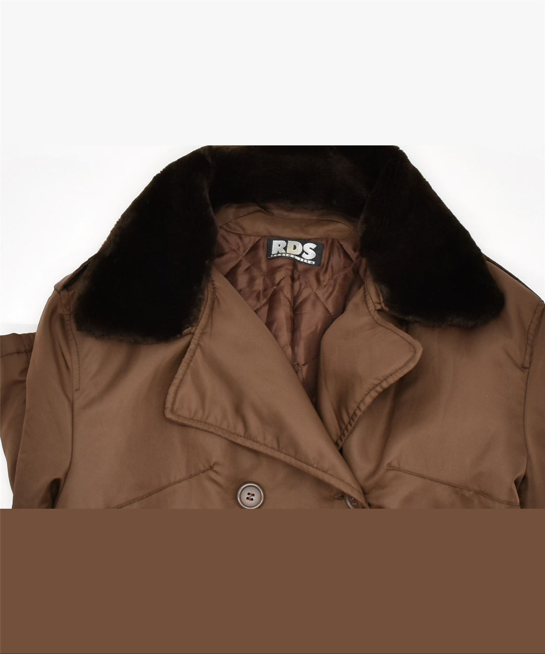 RDS Womens Pea Coat UK 16 Large Brown Polyamide | Vintage | Thrift | Second-Hand | Used Clothing | Messina Hembry 