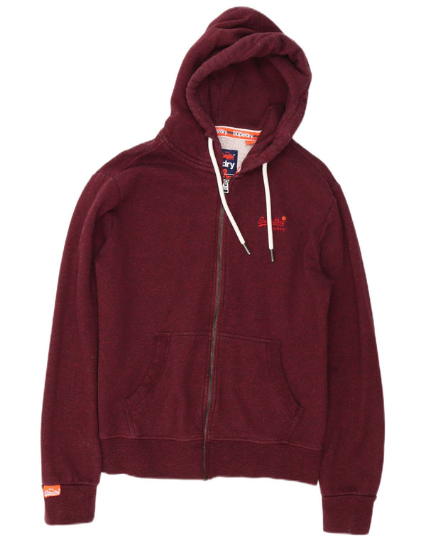 Maglione con cappuccio e zip da uomo Superdry piccolo in cotone screziato bordeaux