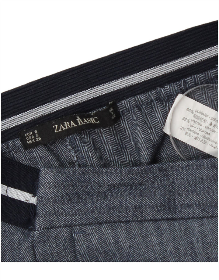 Pantaloni chino slim da donna Zara piccoli W26 L27 poliestere blu a spina di pesce