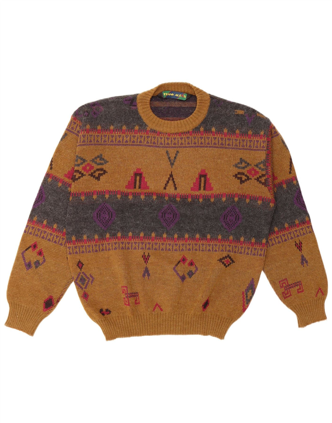 FRANK ALEXS Maglione girocollo da uomo IT 48 Marrone medio geometrico