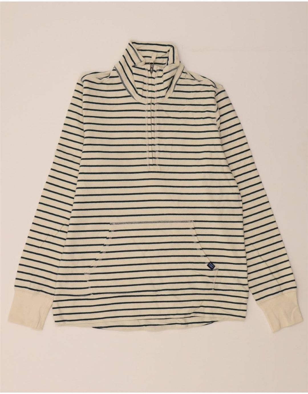 L.L.BEAN Womens Oversized Sweatshirt Jumper UK 6 XS Off White Striped Vintage L.L.Bean and Second-Hand L.L.Bean from Messina Hembry 