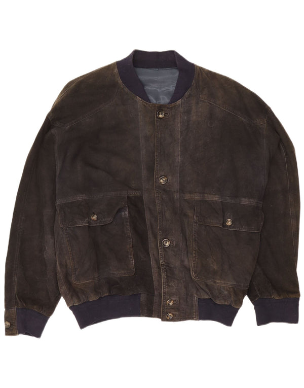 Giubbotto bomber in pelle scamosciata vintage da uomo UK 42 XL in pelle grigia