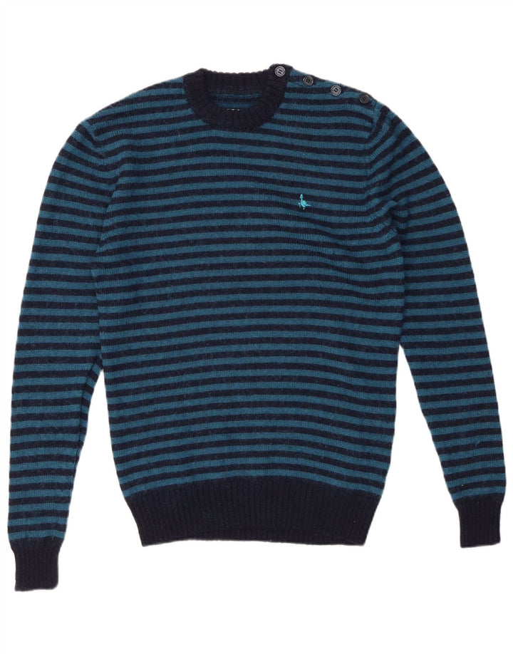 JACK WILLS Maglione da uomo girocollo piccolo in lana a righe blu navy