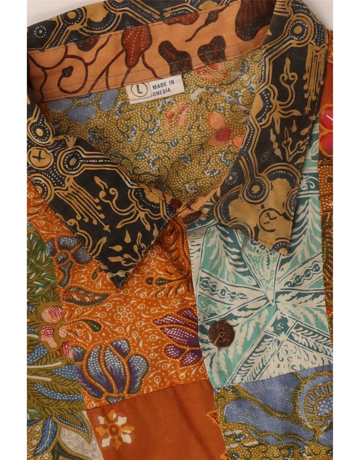 Camicia vintage da uomo grande in cotone patchwork multicolore