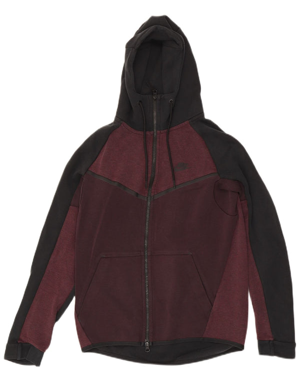 Felpa con cappuccio e zip Nike da uomo, piccola, in cotone color block bordeaux