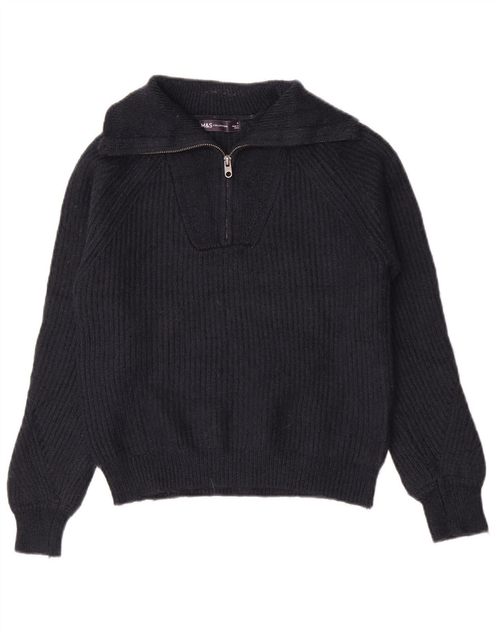 Maglione maglione con collo con zip da donna Marks & Spencer UK 10 piccolo blu navy