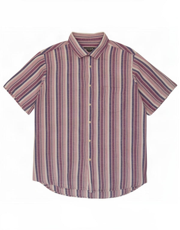 Americanino Mens Short Sleeve Shirt XL Purple Striped Linen