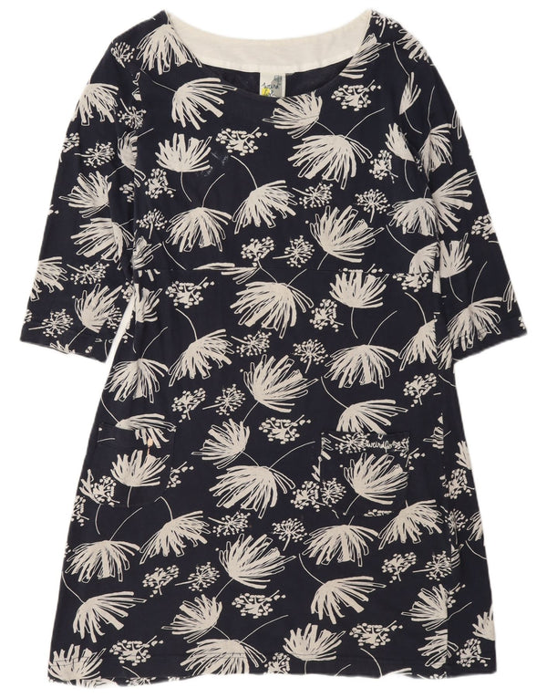 Abito a trapezio con maniche a 3/4 da donna Weird Fish UK 16 Grande floreale blu navy