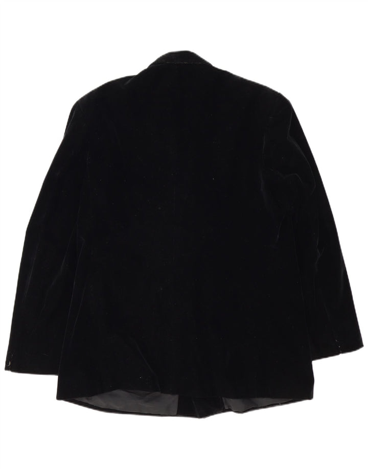 Giacca blazer doppiopetto in velluto vintage da uomo UK 40 grande nera