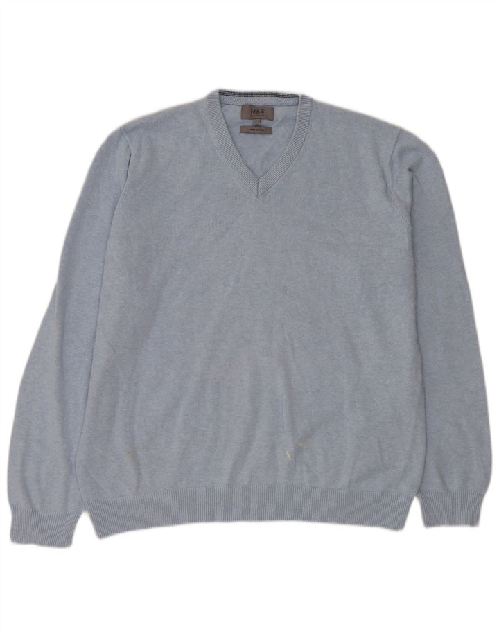 Maglione maglione con scollo a V da uomo Marks & Spencer grande cotone blu
