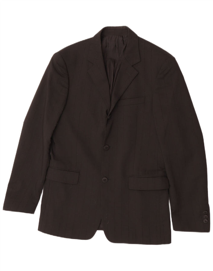 Giacca blazer da uomo a 3 bottoni Versace IT 48 media nera gessata classica