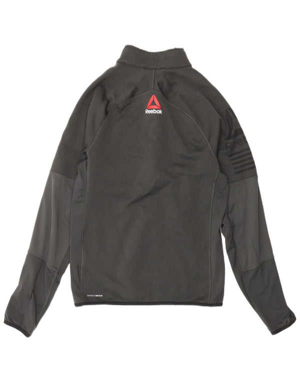REEBOK Top da tuta pullover con zip grafica da uomo, piccolo in poliestere grigio
