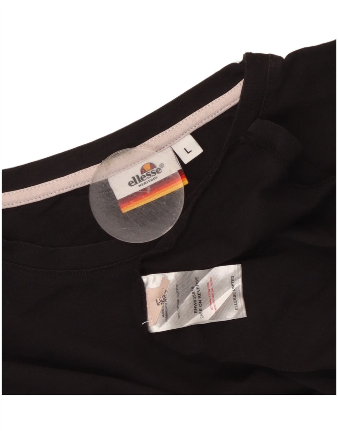ELLESSE T-shirt Heritage da donna UK 14 grande cotone nero