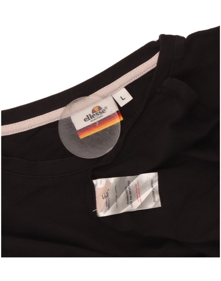 ELLESSE T-shirt Heritage da donna UK 14 grande cotone nero