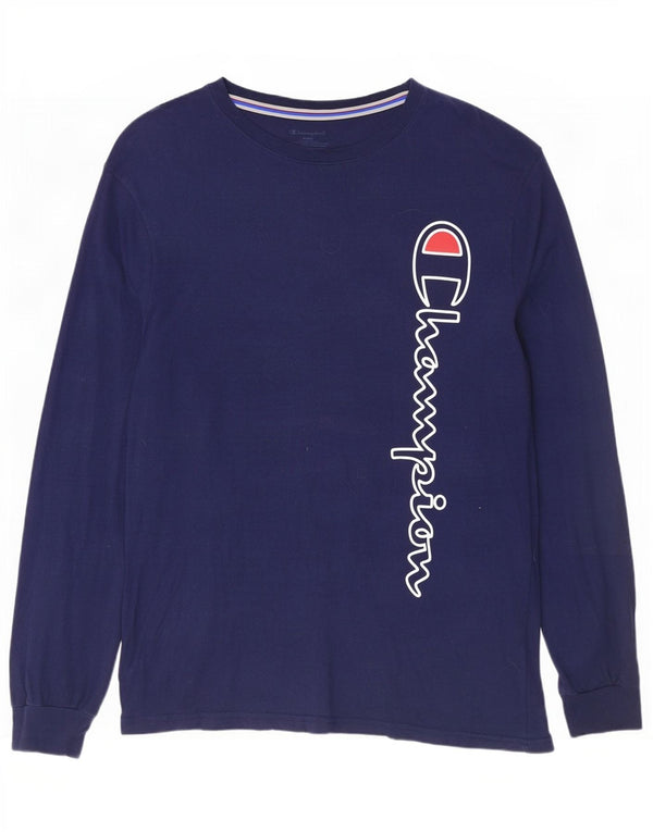Champion Top grafico da uomo a maniche lunghe in cotone blu navy medio