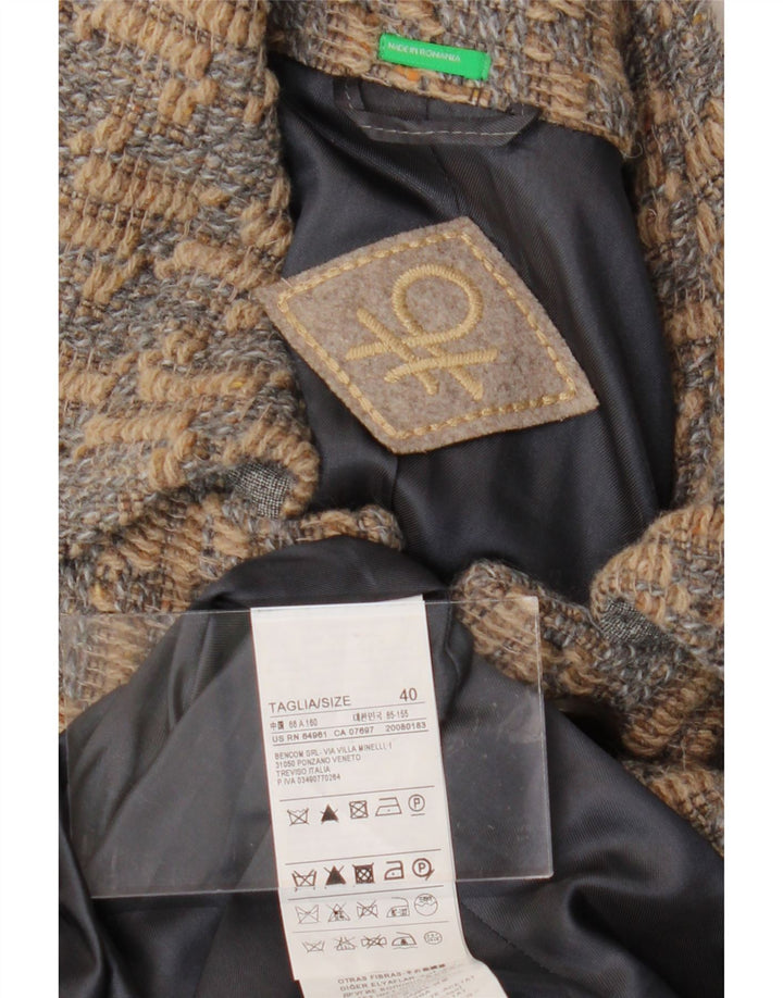 BENETTON Womens Abstract Pattern Overcoat IT 40 Small Beige Acrylic