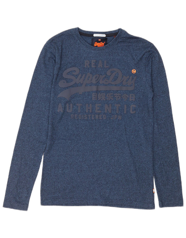 Top grafico da uomo Superdry a maniche lunghe in cotone chiazzato blu