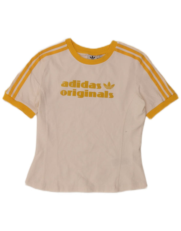 Adidas Womens Crop Graphic T-Shirt Top UK 12/14 Medium White Colourblock