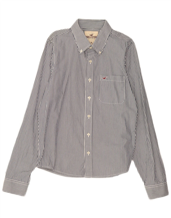 Camicia Hollister da uomo XL in cotone gessato blu navy