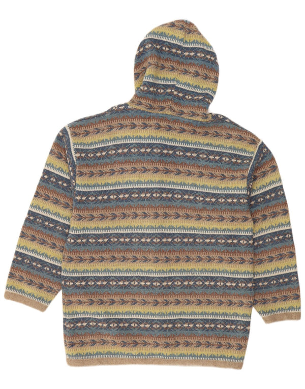Maglione cardigan con cappuccio da donna vintage UK 18 XL a righe multicolori