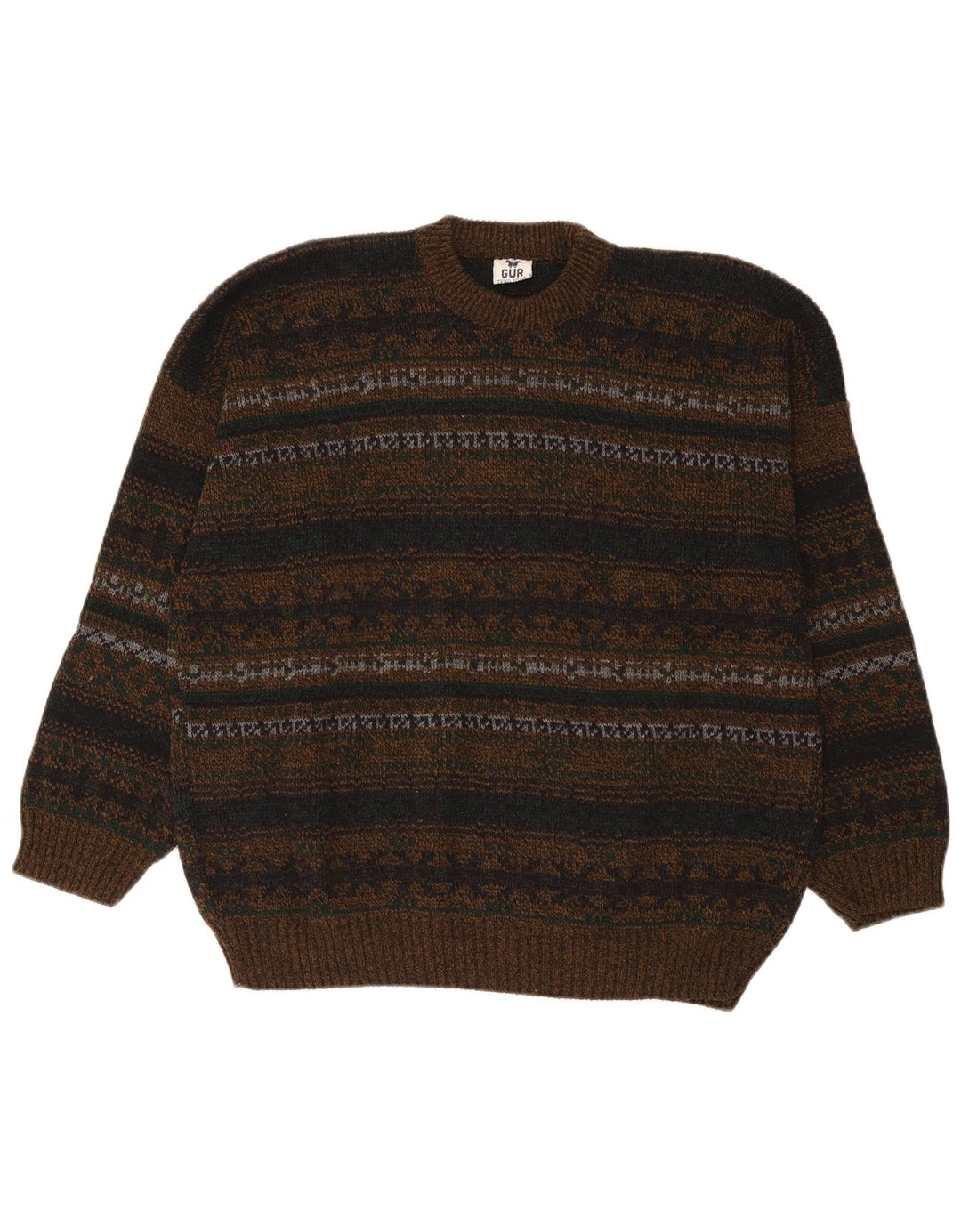 Maglione maglione girocollo da uomo vintage grande marrone Fair Isle
