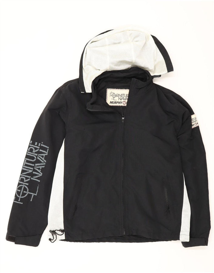 Giacca antipioggia con cappuccio grafica da uomo Murphy & Nye UK 36 Small Black Colourblock