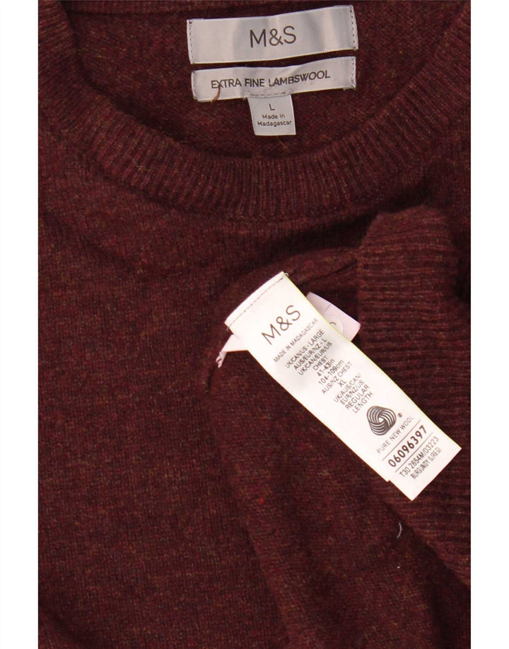 Maglione maglione girocollo da uomo Marks & Spencer grande lana bordeaux