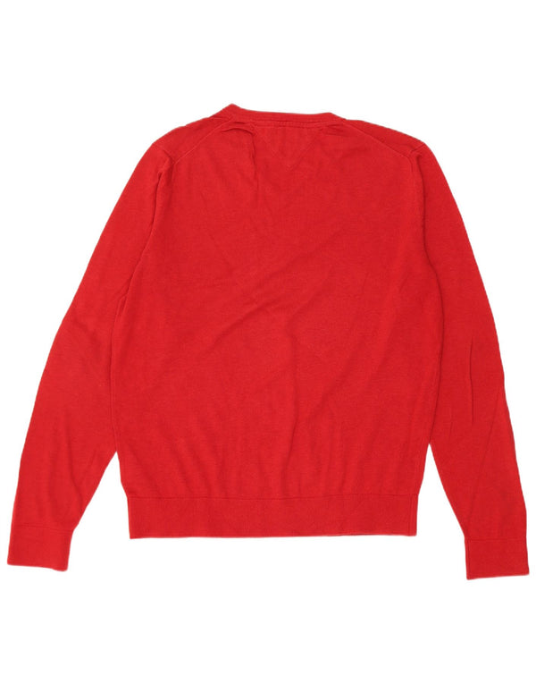 Maglione maglione con scollo a V da uomo Tommy Hilfiger grande cotone rosso